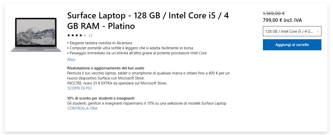 Surface Laptop offerta Microsoft Store