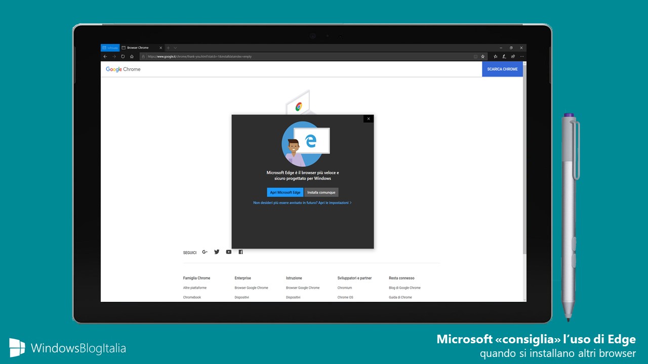 Microsoft consigli Edge altri browser