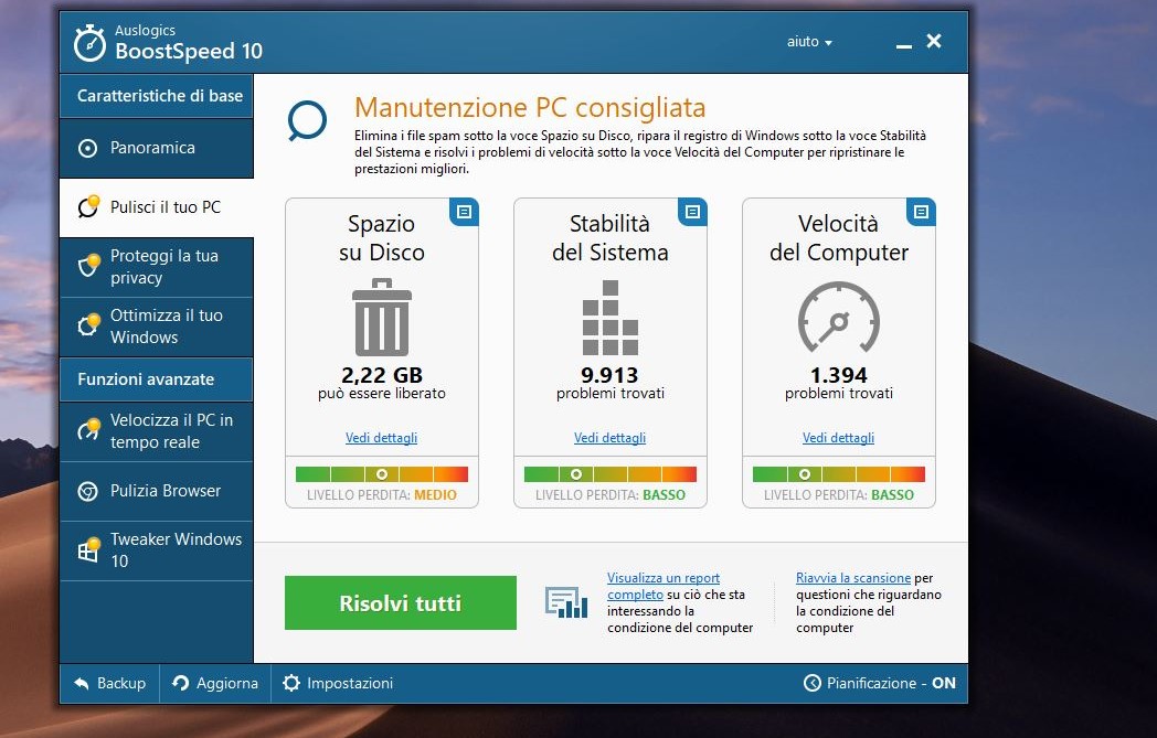 Pulizia disco file inutili Windows 10 Auslogics BoostSpeed 10