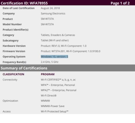 Samsung Galaxy Book 2 certificazione Wi-Fi Windows 10 S Mode