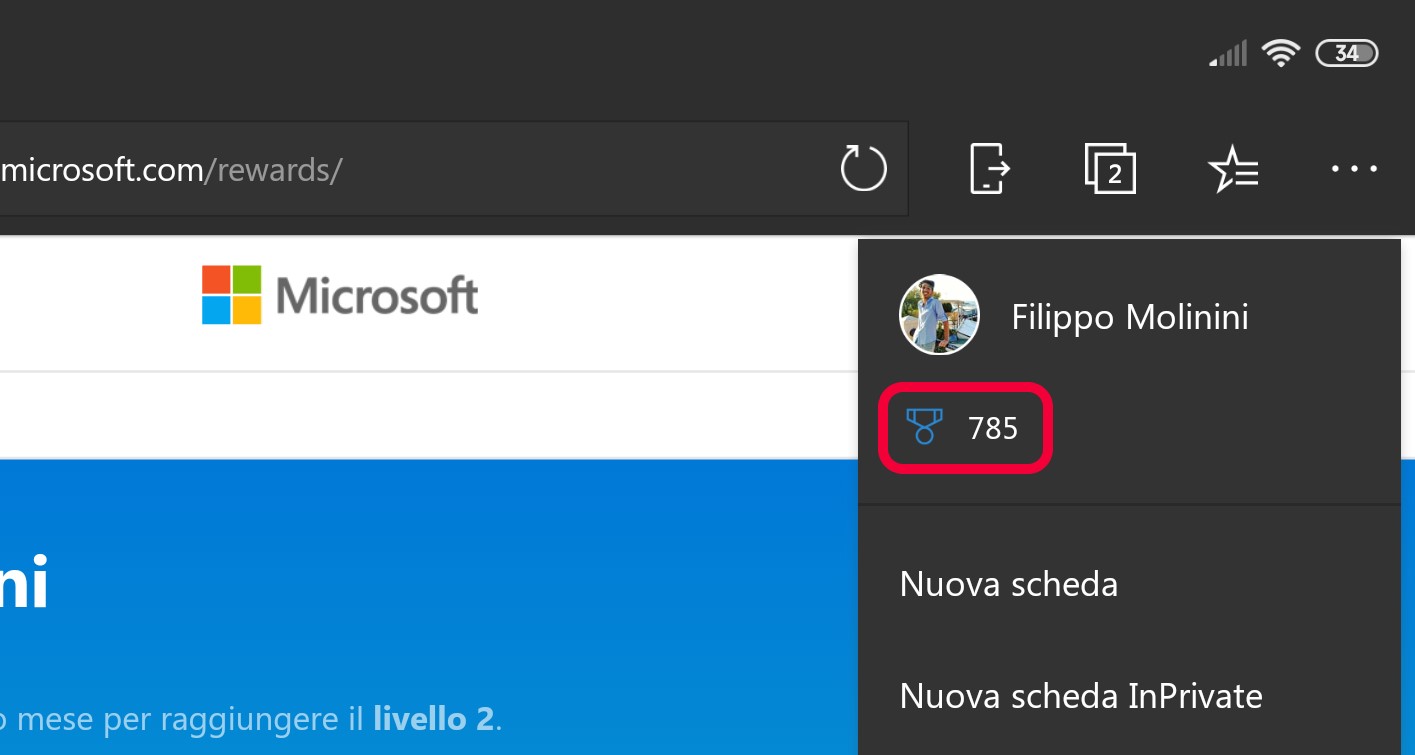 Microsoft Edge Android punti Microsoft Rewards