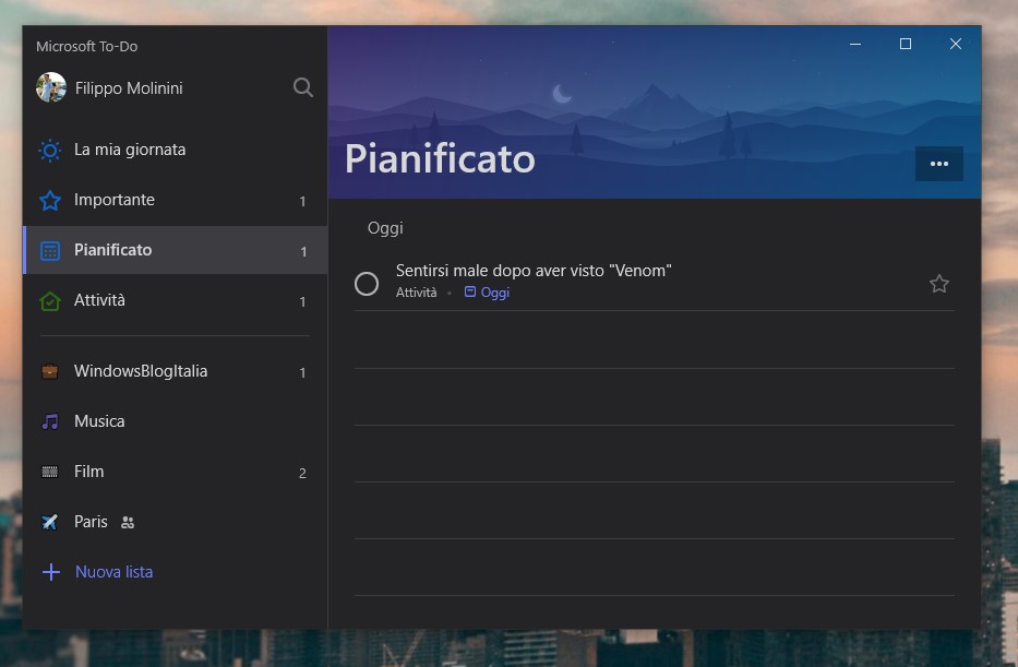 Microsoft To-Do Windows 10 lista Pianificato