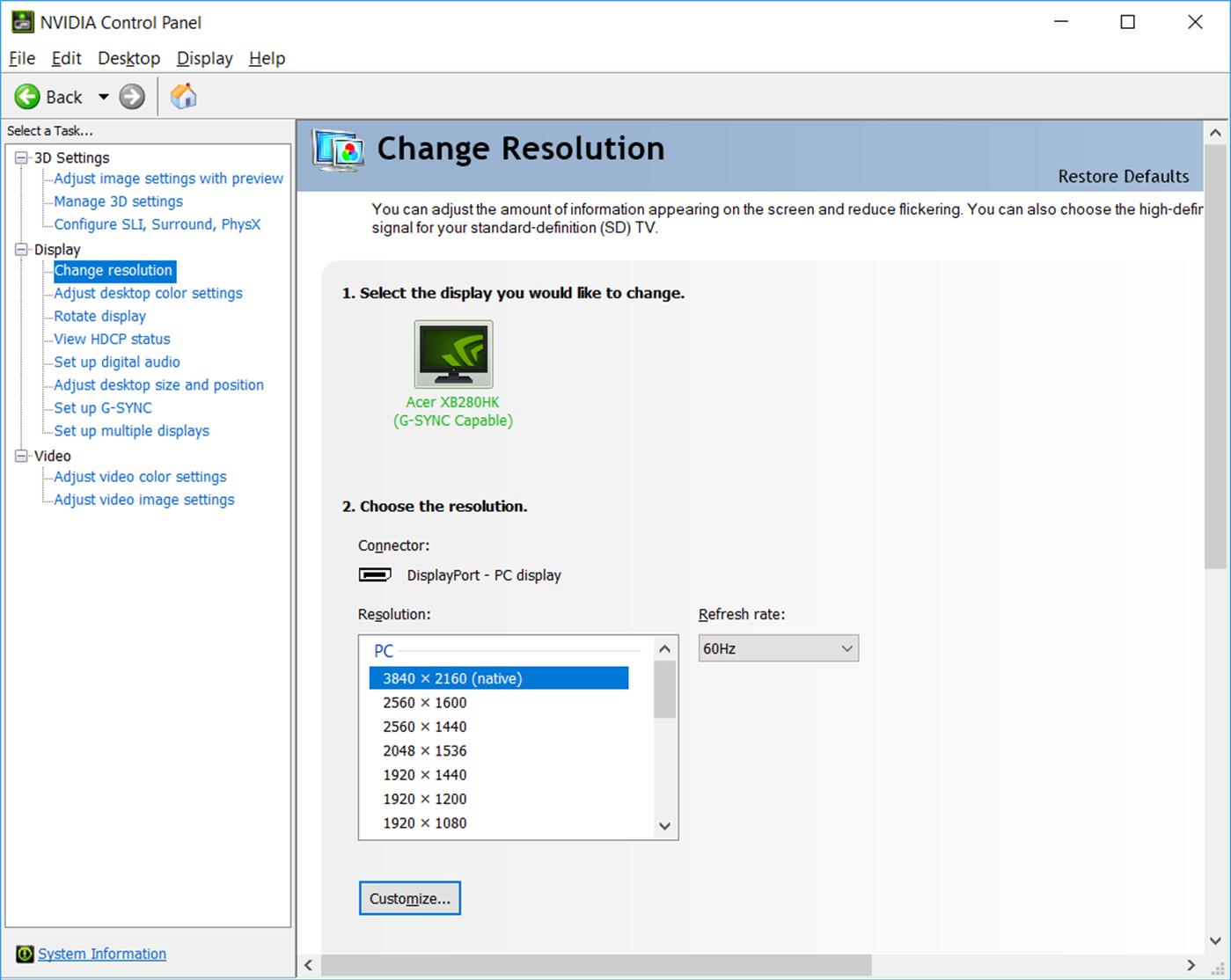 nvidia control panel