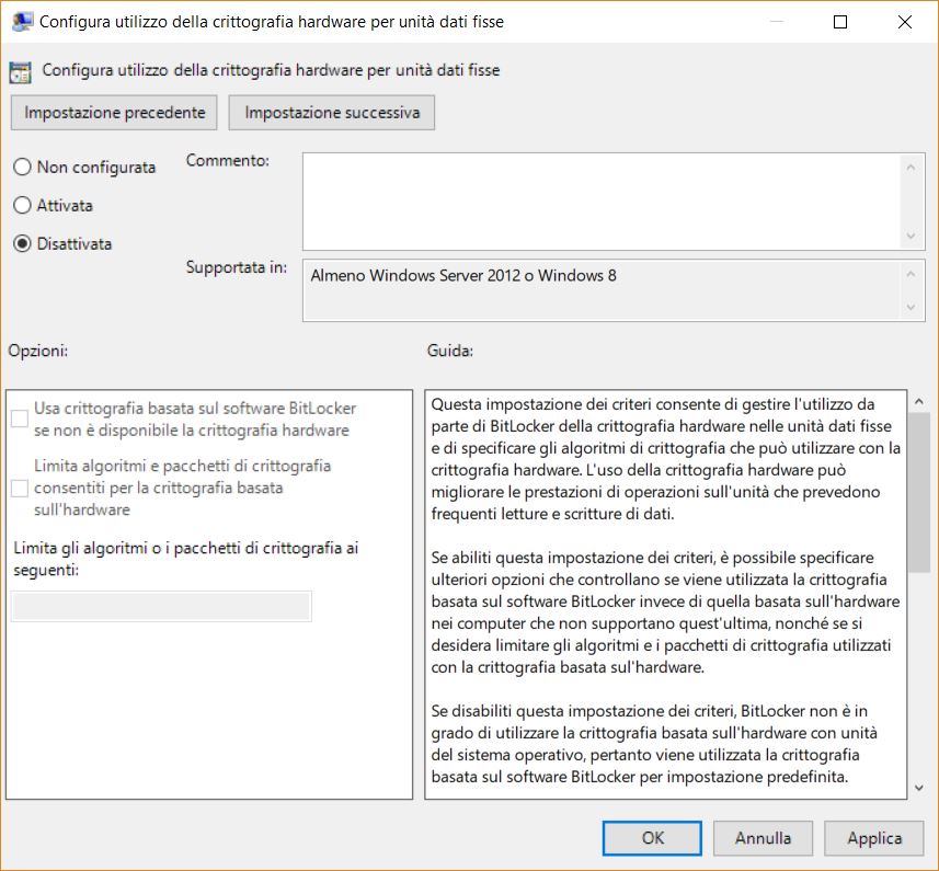 BitLocker crittografia hardware SSD