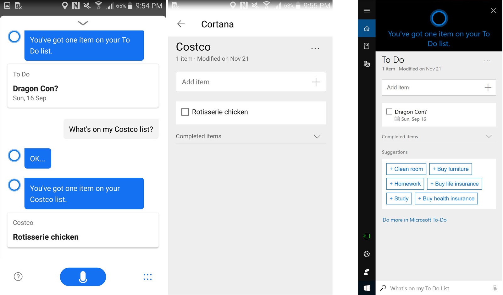 Cortana Microsoft To-Do Android Windows 10