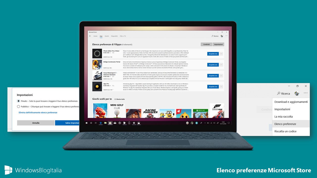 Elenco preferenze wishlist Microsoft Store