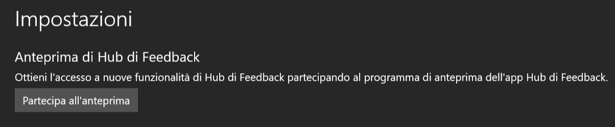 Hub di Feedback anteprima app Windows 10