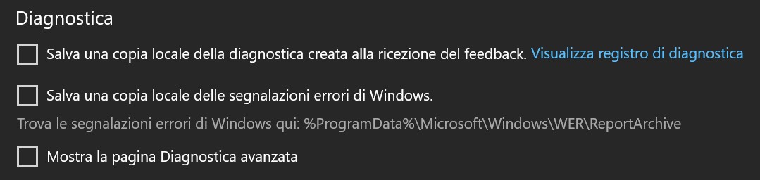 Hub di Feedback diagnostica locale Windows 10