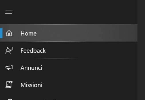 Hub di Feedback nuovo design Fluent Design menu hamburger Windows 10