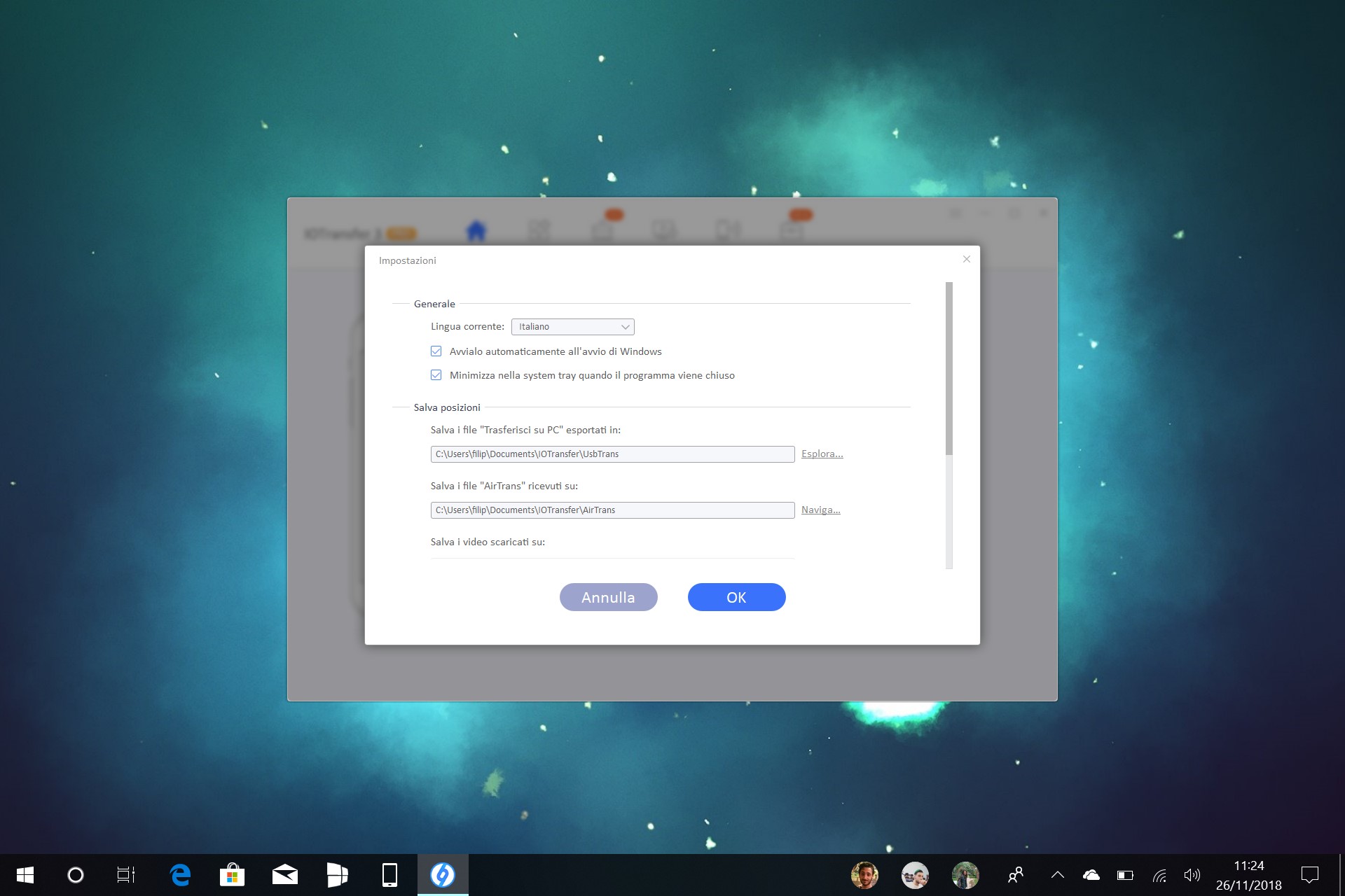 IOTransfer Windows 10 impostazioni