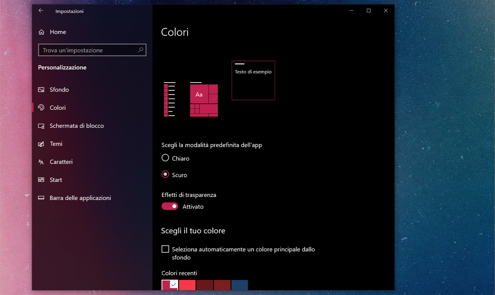 Windows 10 19H1 impostazioni colore
