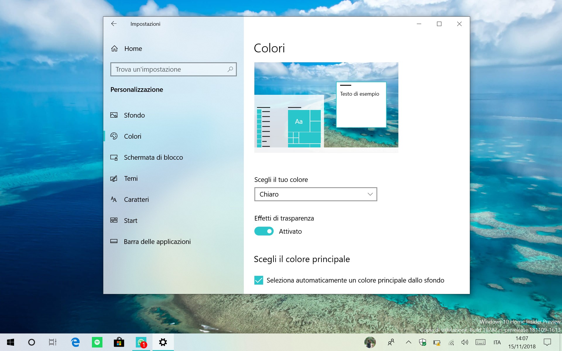 Windows 10 impostazioni tema chiaro