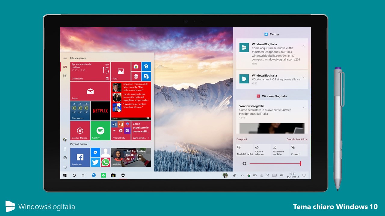 Windows 10 tema chiaro hero