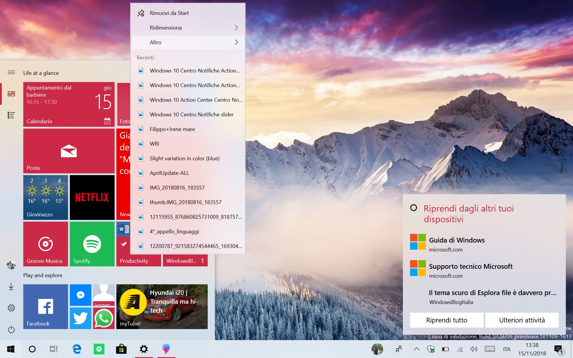 Windows 10 tema chiaro menu Start