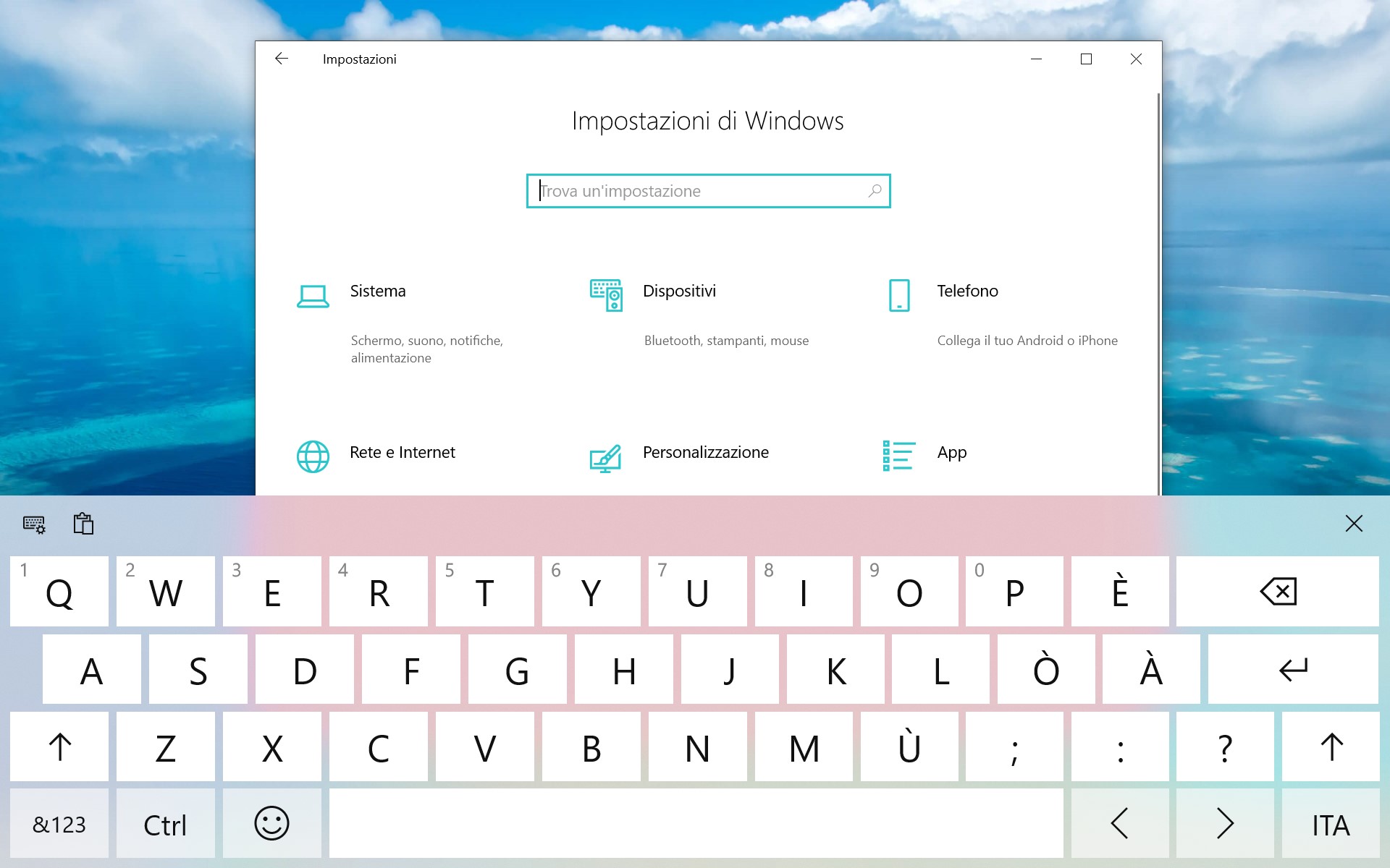 Windows 10 tema chiaro tastiera touch