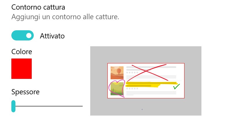 Cattura e note contorno schermata