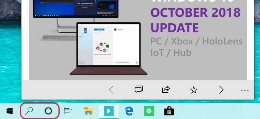 Cortana Windows 10 19H1 icona separata ricerca