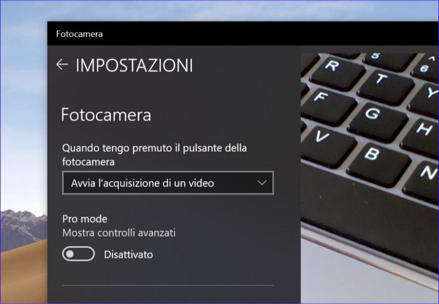 Fotocamera Windows 10 Pro mode