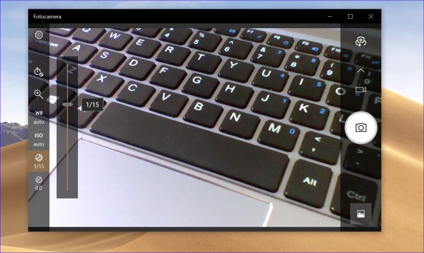 Fotocamera Windows 10 slider controlli manuali