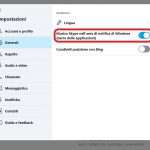Skype Windows impostazione icona system tray area di notifica barra delle applicazioni