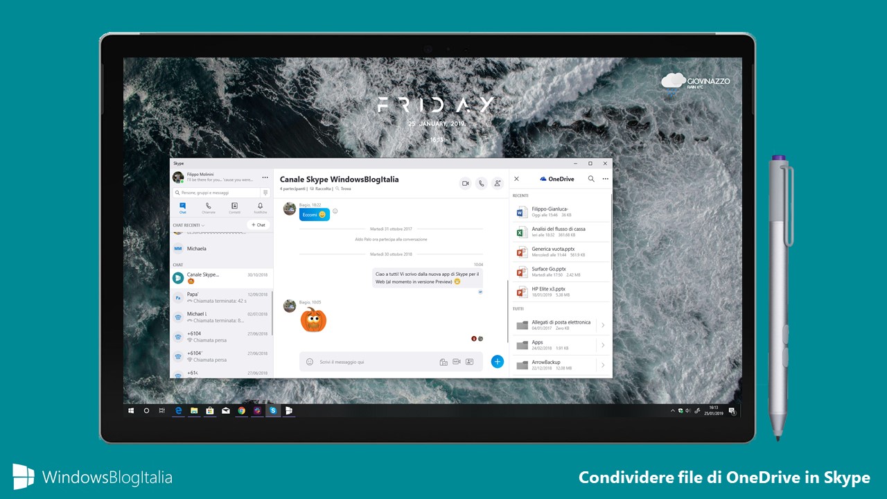 Condividere file OneDrive Skype app Windows 10