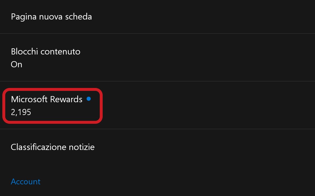Microsoft Edge Android iOS impostazioni Microsoft Rewards