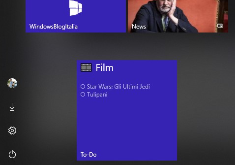 Microsoft To-Do pin live tile liste