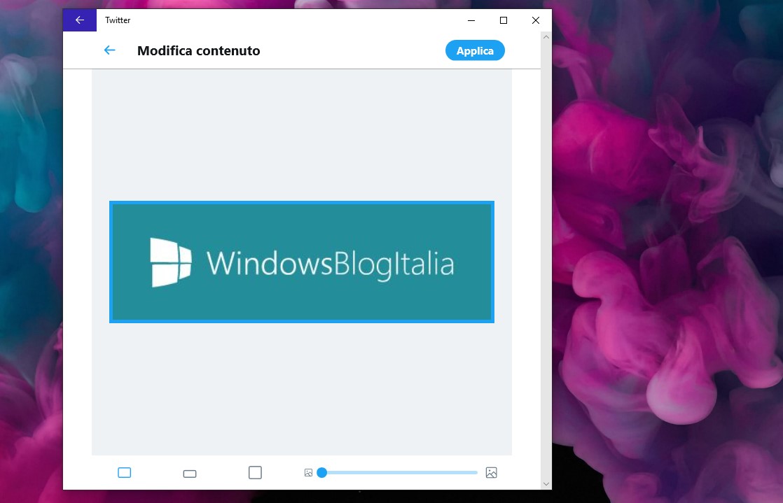 Modifica immagine tweet Twitter app Windows 10