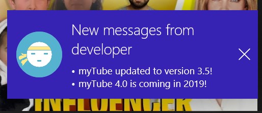 myTube! app Windows 10 Xbox One nuovo design messaggi developer