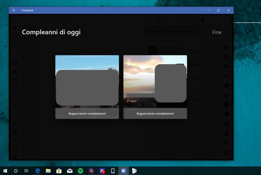 Facebook Windows 10 nuova pagina compleanni