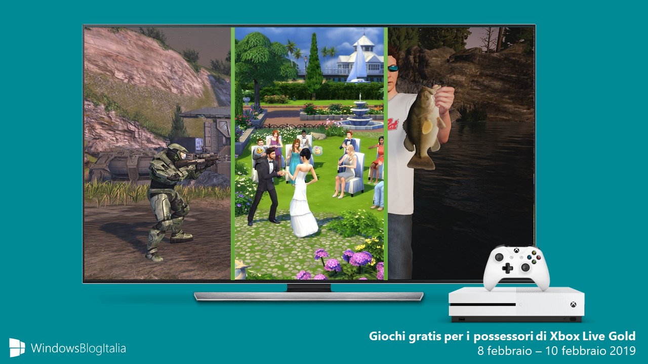 Giochi gratis 8-10 febbraio 2019 Xbox Live Gold The Sims 4 Halo Fishing World