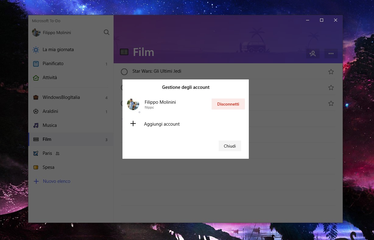 Microsoft To-Do gestione account multipli