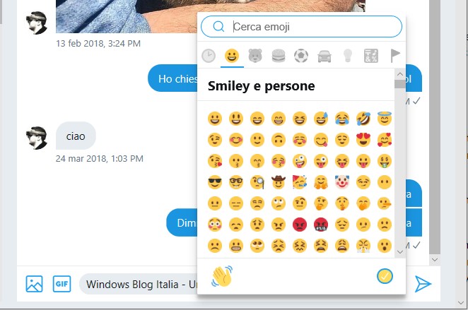 Selettore emoji Twitter PWA Windows 10