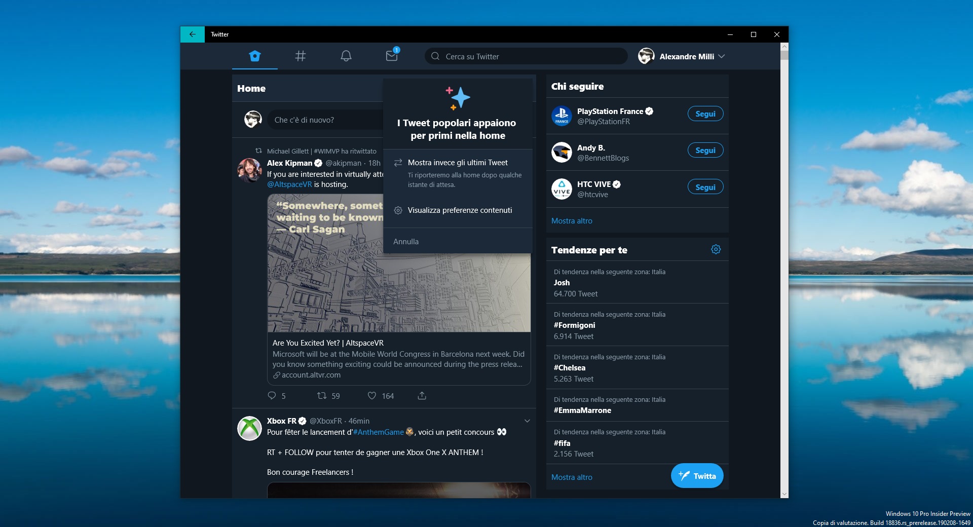 Twitter per Windows 10 e Windows 10 Mobile introduce il pulsante per