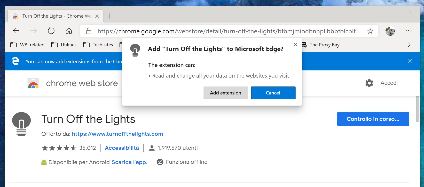 Microsoft Edge Chromium aggiungi estensione Chrome Web Store