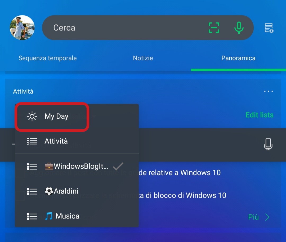Microsoft Launcher Android la mia giornata To-Do