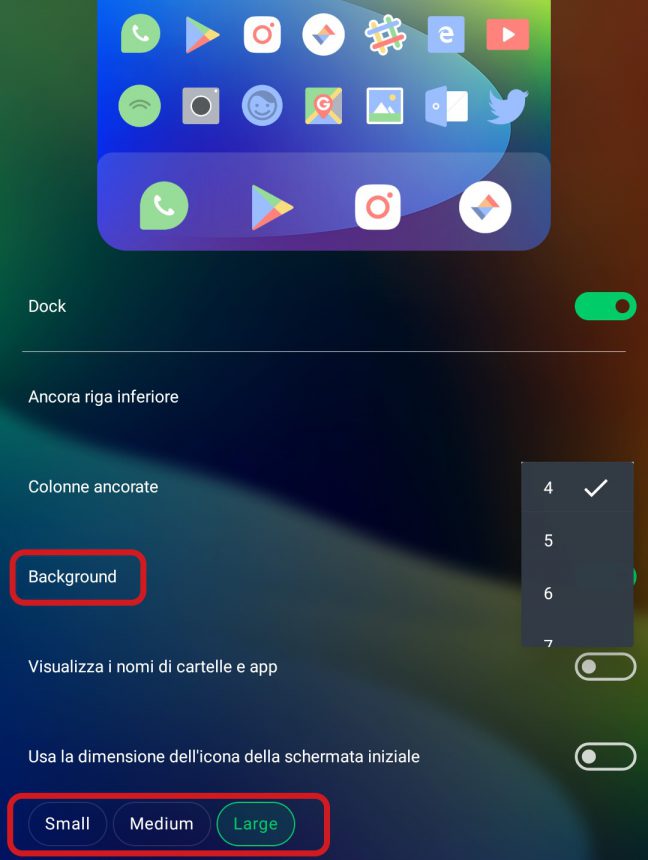 Microsoft Launcher Android personalizzazione ancora dock