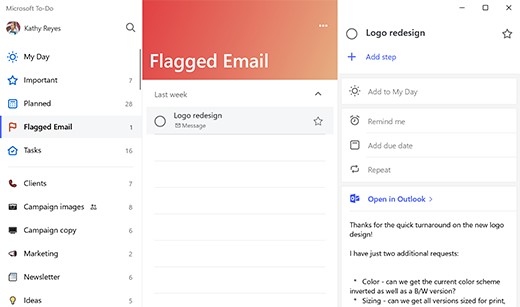 Microsoft To-Do e-mail contrassegnate