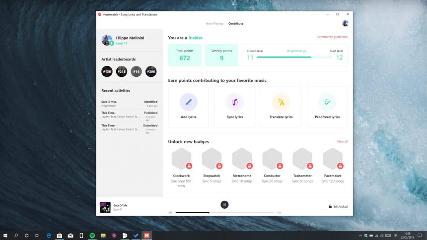 Musixmatch 3.0 Windows 10 nuova UI contributi
