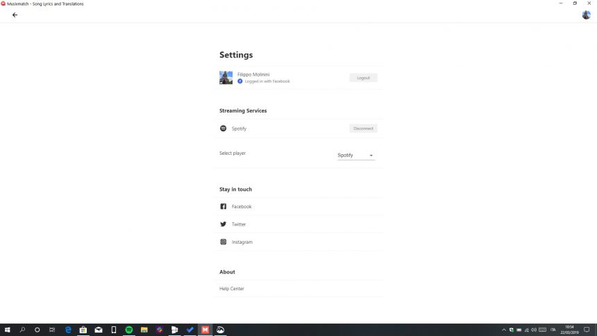 Musixmatch 3.0 Windows 10 nuova UI impostazioni