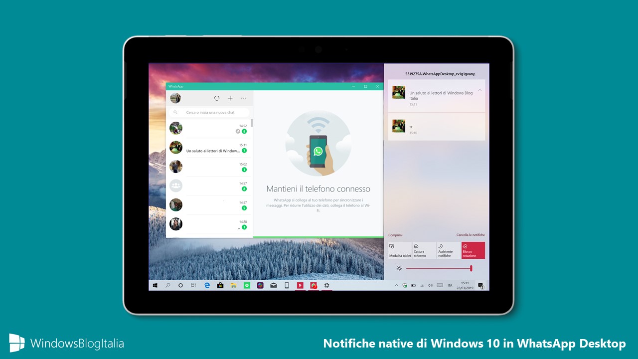 Notifiche native Windows 10 WhatsApp Desktop Microsoft Store