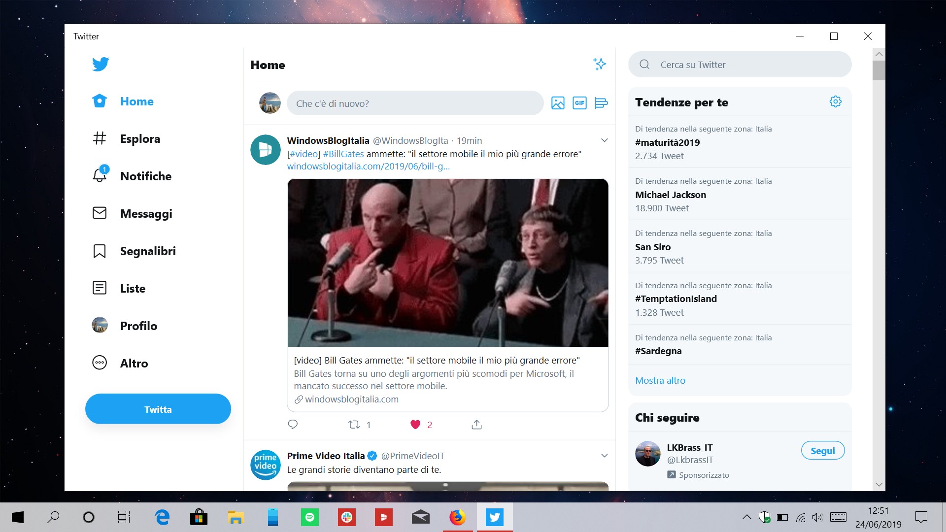 Nuova interfaccia utente PWA Twitter per Windows 10