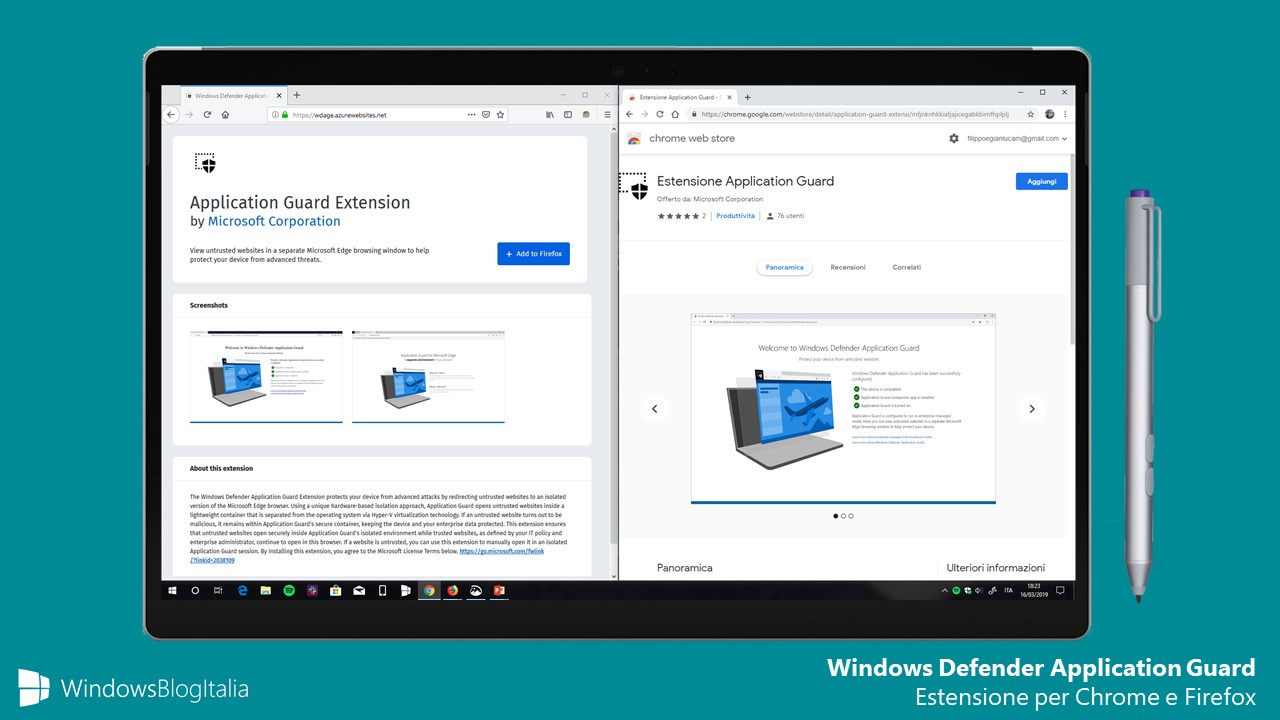 Windows Defender Application Guard estensione Google Chrome e Mozilla Firefox