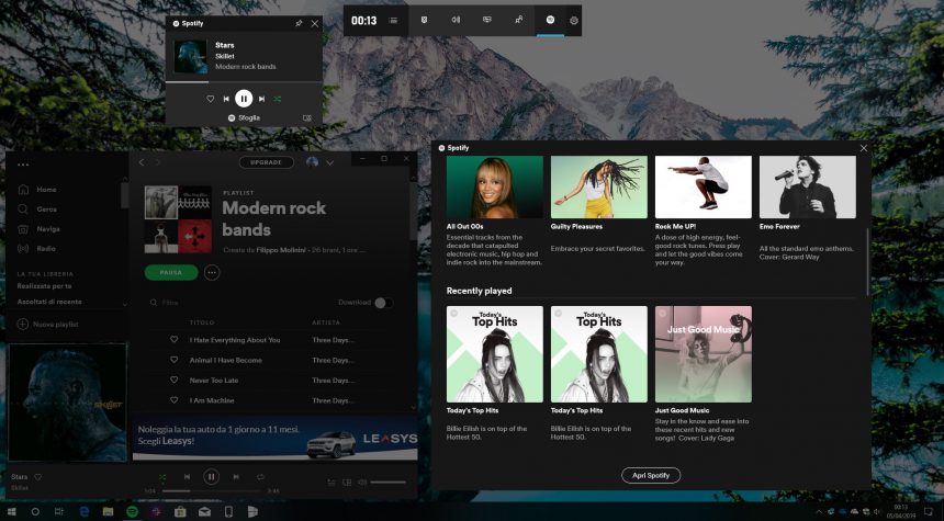Barra di gioco Windows 10 Spotify widget
