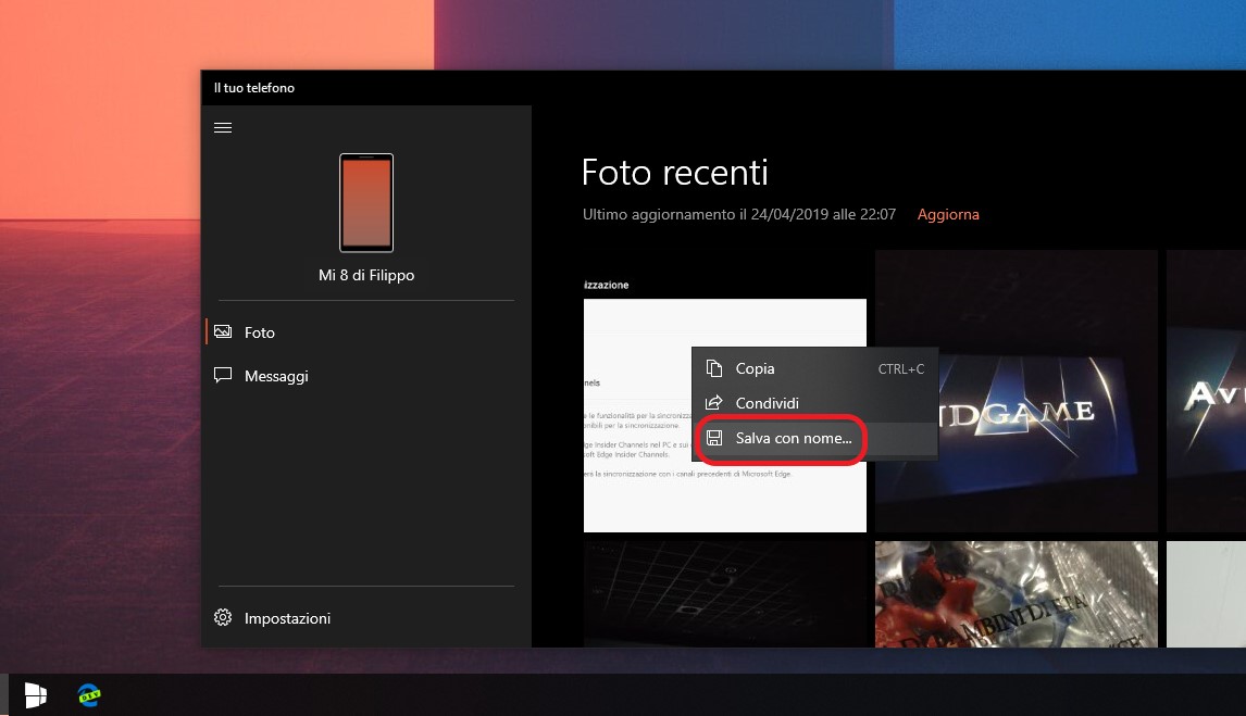 Il tuo telefono Windows 10 salva con nome foto