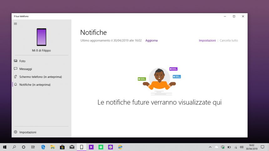 Il tuo telefono Windows 10 sincronizzazione notifiche vuoto