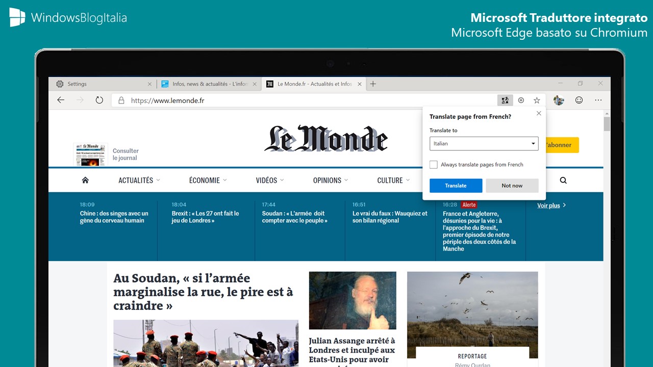 Microsoft Edge Chromium traduzione Microsoft Traduttore