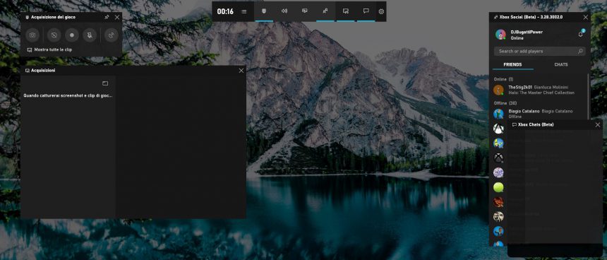 Nuovi widget amici, chat, raccolta Barra di gioco Windows 10