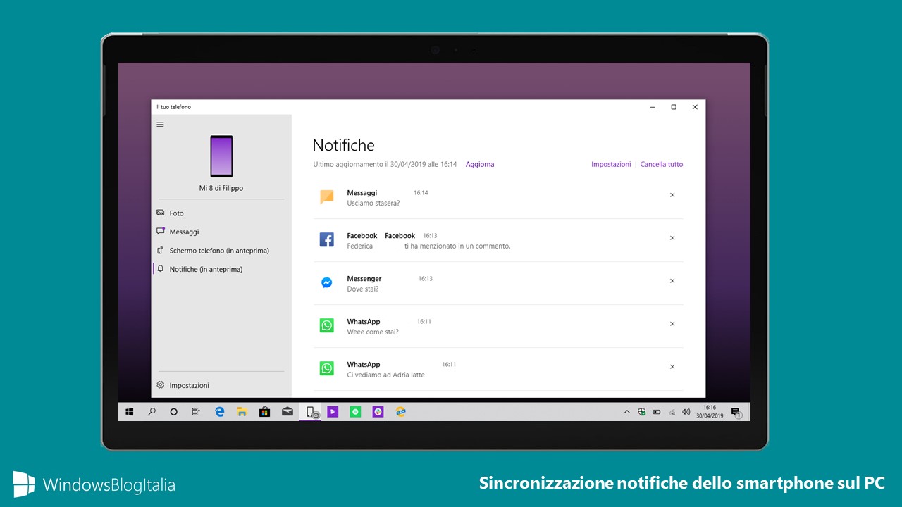 Sincronizzazione notifiche Android Windows 10 hero