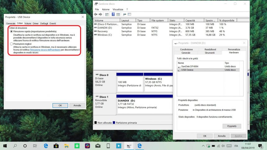 Windows 10 criteri rimozione sicura hardware dispositivi USB